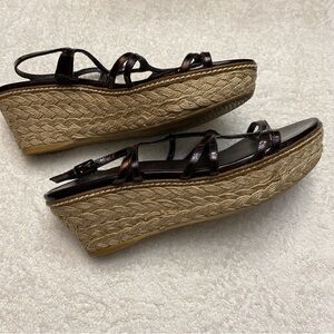 Classic Stuart Weitzman Tortoise Jute Leather Wedge Espadrille Platform Heels